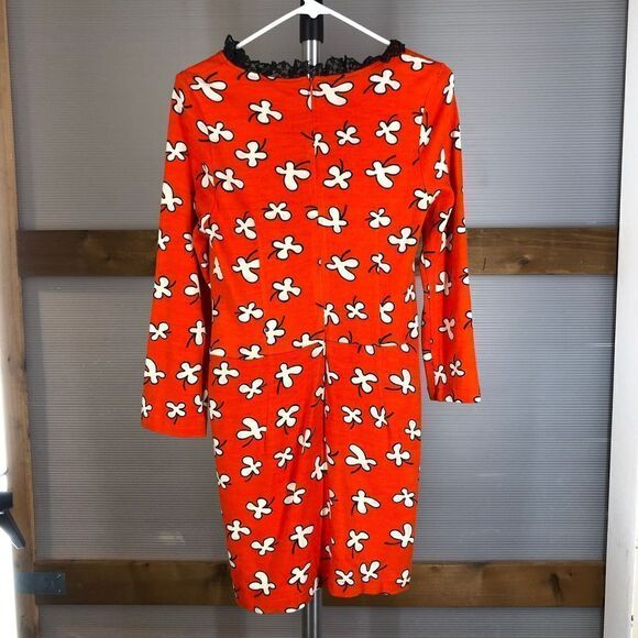Vintage Orange‎ White Retro Pattern Dress with Lace Velvet Front Sz L - Picture 2 of 8
